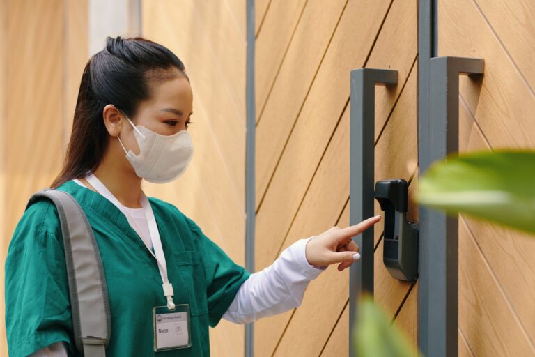 Wearing Face Mask and Using Security Access Panel